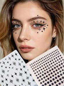 1 Stück europäischer und amerikanischer kreativer coller schwarzer Stern Gesichts-Strass-Aufkleber, Bühnenauftritt / Musikfestival / Party Make-up Dekoration, klebefrei selbstklebend, Konzert-Look, Gesichts-Juwelen - Verschiedenfarbig - Übersicht 1