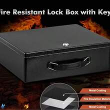 Lock Portable Money  Box With Key Document Storage Chest Heat Resistant Cash Box For Home Office Secure Storage For Cash Jewelry Passport Valuables - Black - View 2