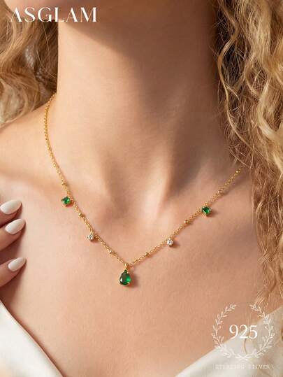 1pc 925 Sterling Silver Emerald Cut Tassel Zirconia Necklace, Minimalist Women's Necklace For Birthday, Party, Holiday, Daily Wear