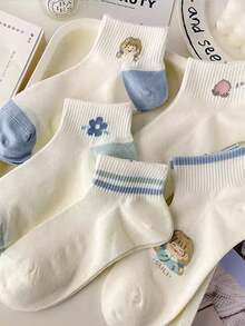 1/3/5 Pairs Random Women Short Socks, Low Vamp Summer Thin Socks, Ins , School Style Cute Cartoon Student Sports Socks, Couple Socks - Multicolor - View 3