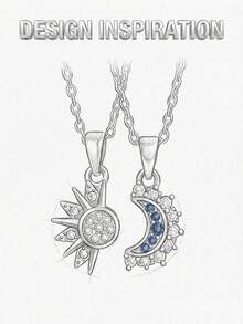 Sun Moon Magnetic Couple Necklace Set, Gold Silver CZ Crystal Matching Pendant Jewelry For BFF - 金銀色 - 查看 5