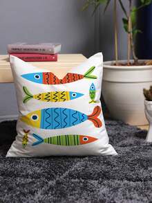 Capa de almofada com estampa de peixes coloridos de desenho animado (1 unidade), capa de almofada quadrada de pelúcia com estampa criativa, adequada para sala de estar, quarto, decoração de casa, almofada de sofá, almofada de carro, para todas as estações. - Multicolorido - Ver 5