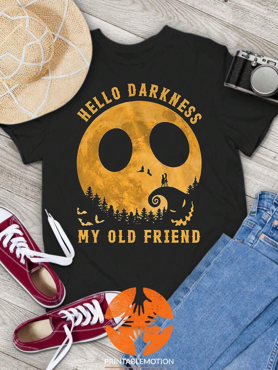 Hello Darkness My Old Friend Funny Vintage T-Shirt Nightmare Before Christmas Shirt Ja Ck S Kelli Ng Ton Shirt Gift Tee For - màu đen - Xem 1