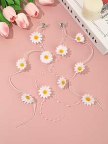 2pcs Cute Daisy Tassel Hair Clips, Unique Personalized Beach Vacation Style Hair Accessories, Suitable For Casual Outfits, Birthday/Mother's Day Gift,Travel,Party - Multicolor - View 2
