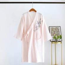 Gauze Cotton Robe Gown Bathrobe Dressing Gown Summer Floral Nightgowns Sleeping Pyjamas Nightwears Ladies - 藍色 - 查看 4