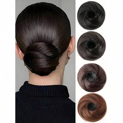 Elegant Women's Stretchable Bun Hairpiece With Clip - High-Temperature Synthetic Fiber, Versatile For All Hair Types, Secure Fit Design For Daily Wear And Gatherings