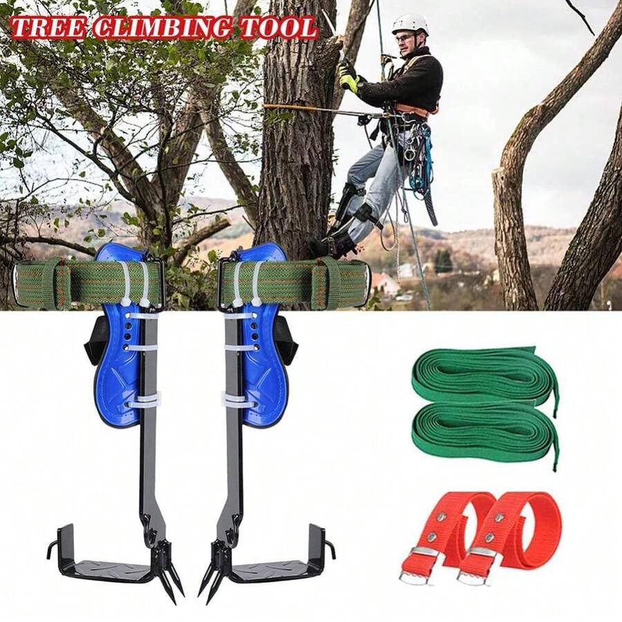 Kit de pinchos de acero ajustables para trepar árboles de alta resistencia – Capacidad de 150KG, arnés de , diseño de dos dientes verticales para rastreo, arborista, recolección de frutas - dos dientes rectos - Ver 1