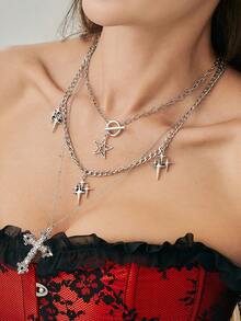 Bộ 3 dây chuyền mặt dây chuyền hình thánh giá và ngôi sao kiểu Gothic, tông màu bạc, thích hợp đeo hàng ngày, dự lễ hội âm nhạc, tiệc tùng, thời trang Gothic, quà tặng đa năng. - Bạc - Xem 15
