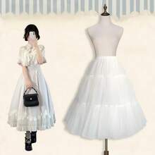 1pc Cute Sweet Elegant White Long Pleated Skirt, 2 Layers Crystal Tulle + 1 Layer Lining, Adjustable Lolita Fluffy Cloud Skirt, Soft Multipurpose Puff Skirt And Underskirt, Suitable For Wedding, Party, Performance, Cosplay, Evening Dress Matching, Distinctive Style, Ideal For Valentine's Day, Mother's Day, Easter, Wedding Anniversary, Idol Costume, Ruffle Maid Dress, Carriage, White Edged Box, Skirt, Petticoat, Lolita, Tulle Skirt, Long Dress, Multilayer Skirt, Pleated Skirt, Mini Dress, White Dress, Multilayer Skirt, Wedding Dress - Multicolor - View 6