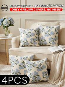 1/2/4pcs Blue Floral Pattern Throw Pillow Covers, Soft Decorative Cushion Covers, Bedding, Single-Sided Printed Design With Zipper, Suitable For Sofa, Bed, Bedroom, Living Room Home Decor, Breathable & Skin-Friendly, Comfortable Textiles, OEKO-TEX Certified - Multicolor - View 12