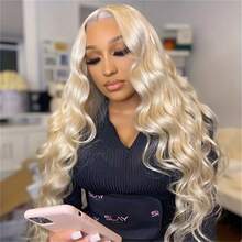 13x4 Lace Front Wig With Bangs, 200 Density HD Lace Frontal, Wavy Human Hair, Premade Hairline, Tangle-Free, Suitable For Daily Wear, Party, Wedding - Blonde Mix - S613 - View 3