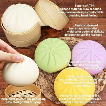 1pc Random Color Squishy Toy, Creative Stress Relief Bun Squeeze Toy, Realistic Slow Rebound Decompression Toy, Great For Adults, Office, Home Relaxation, Wonderful Birthday Gift & Desktop Decor, Extra Soft & Squishy