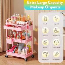 Makeup Cart Organizer With Drawers, Floor Skincare Organizers Vanity Storage Organizer, Rolling Makeup Bathroom Storage Cart Cosmetics Display Cases Skin Care Perfume Nail Polish, Pink - Pink + 3 Tier - View 2