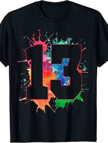 Camiseta de 13º Cumpleaños para Niños y Niñas - Diseño Gráfico Retro con Salpicaduras de Pintura y Número 13 con Manos Coloridas - Camiseta Unisex de Cuello Redondo para Adultos para Jóvenes de 13 Años - Atuendo para Fiesta de Cumpleaños, Idea de Regalo para Navidad y Halloween - Ropa Casual para Todas las Temporadas, Camiseta Divertida, Camiseta Gráfica para Hombres, Camiseta para Hombres, Camiseta para Hombre, Camiseta Divertida, Ropa para Hombres, Camisa para Hombres, Camiseta para Papá, Camiseta Gráfica Naranja, Idea de Regalo para Hombres, Jersey para Hombres, Camiseta de Halloween para Hombres, Camisetas Divertidas, Camisetas Gráficas - Negro - Ver 2