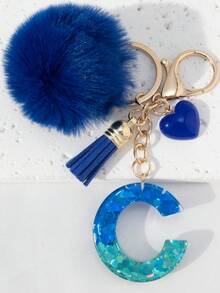 Llavero con letra brillante, llavero con borla de pompón esponjoso - Accesorios elegantes para bolsos y llaves de coche, perfectos para despedidas de soltera, bodas y regalos de cumpleaños, encantador adorno para bolsos, llavero elegante para mujeres, regalos para festivales, graduación, agradecimiento a maestros, regalos para madres, regalos del Día de la Madre, artículos esenciales para vacaciones, regalos de graduación, accesorios de encantos lindos, llavero - Azul - Ver 27