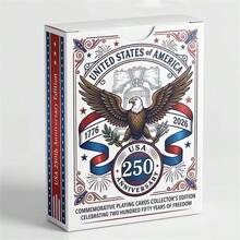 250周年纪念版自由鹰扑克牌，1776-2026纪念牌，标准尺寸高级扑克牌，游戏之夜及怀旧收藏品 - 彩色 - 查看 5