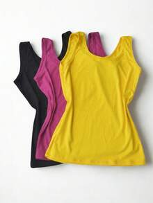 Kit 3 Women's Tank Top With Wide Strap Lisa Viscolycra P To G1 Plus Size - Black Yellow and Fuchsia - View 1