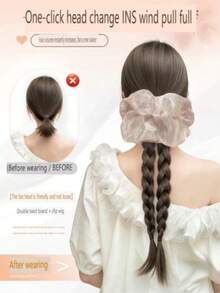 Tóc giả đuôi ngựa tết kiểu Hàn Quốc bầu trời sao, tóc giả đuôi ngựa tết đôi trẻ trung - Nâu đen - Xem 9