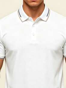 AHTELB 夏季休閒翻領鈕扣短袖男士 Polo 衫，冰絲透氣短袖上衣，高爾夫 POLO 衫，休閒通勤 POLO 衫，適合戶外休閒娛樂與運動穿著，送給丈夫、男朋友、客戶、父親的禮物，男士 Polo 衫 - 白色 - 查看 3