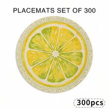 A Circular Placemat With Fresh Lemon Slices And Lace Patterns, Suitable For Use In Spring, Summer, Autumn, And Winter. It Adopts A Multi-Color Pattern Design And Is Woven From 100% Polyester Fiber. - Multicolor - View 16