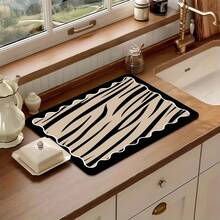 1 pieza Felpudo de cocina súper absorbente y de secado rápido con base antideslizante, apto para barra de café, mesa de comedor - Superficie fácil de limpiar y diseño de secado rápido, se adapta a cocinas modernas o tradicionales, accesorios de barra de café, decoración del hogar con estilo - Cebra de leche - Ver 13