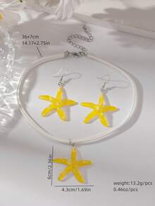 1 Set Of 3pcs Minimalist Fashion Five-Pointed Star Pendant Necklace, Exaggerated Starfish Earrings, Personalized Jewelry Set For Women - Yellow - View 5