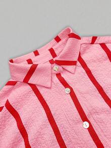 Blusa holgada con rayas rosa, blusa casual elegante adecuada para ir al trabajo, uso diario, Día de San Valentín, actividades al aire libre, primavera/verano - rayas rosas - Ver 7