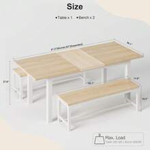 Mesa de comedor extensible, mesa de cocina expandible para espacio pequeño, 47.3 "-63" moderno rectangular de madera superior con marco de metal blanco, muebles de ahorro de espacio para 4-6 personas - Natural - Ver 2