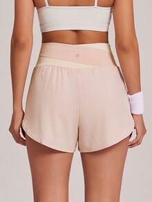 VUTRU 2-In-1 Contrast Color High Waist Sports Shorts With Pockets, For Running & Fitness - Baby Pink - View 2