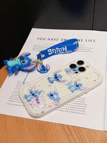 Disney Has Authorized, Phone Case - Chain Set, The Stitch Lilo & Stitch Phone Case Plus A Silicone 3D Or Fluffy Style Stitch Bracelet With Metallic Ring Removable Bracelet, Stitch And Angel Pattern, Compatible With Iphone 17/16/15/14/13/12/11/XS/XR/X Plus Pro Max, Wavy Design Phone Case For Girl, A Stylish Cartoon Summer Phone Case, The Perfect Gift Choice, Phone Protection, Durable Phone Cover, Great Gift For Friends And Family - 白色款式A - 查看 5