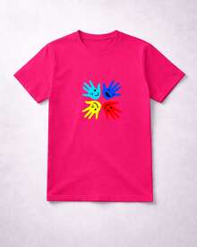 Camiseta Infantil Meninas Algodão Mãos Tea Casual - Pink - Visão 2