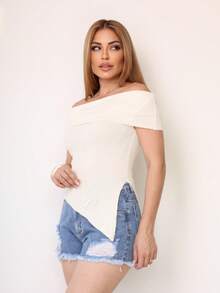 Blusa Feminina Ombro a Ombro Premium Elastano Elegante Verão Caimento Chique Fashion Moderna - Off-White - Visão 1