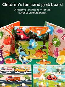 1pc Cartoon Children's Wooden Puzzle Toy, Preschool Matching Board With Cartoon Animals & Fruits, Perfect Learning Toy For Kids, Suitable For Christmas, Halloween And Thanksgiving - Multicolor - View 4
