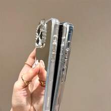 Y2K Style Rhinestone Camera Frame Mirror Phone Case, Shiny Diamond Bow Edge, Full Mirror Back Design, Shockproof Protective Cover For IPhone 17/16/15/14 Pro Max, Cute Gift For Girls - Clear - View 8