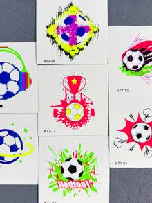 35 piezas Colección de tatuajes temporales con tema de fútbol, diseños mixtos, resistentes al agua y al sudor, patrones personalizados para fanáticos del fútbol, adecuados para eventos deportivos, fiestas, unisex - Multicolor - Ver 8