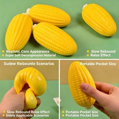 1个创意逼真玉米挤压玩具，新颖减压柔软毛绒玉米玩具，生日、圣诞节、万圣节完美礼物