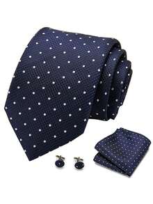 AlanKing 3pcs/Set Burgundy Striped Men's Tie, Pocket Square And Cufflinks, Business Suit Accessories For Office Wear - Color Mixing - View 8
