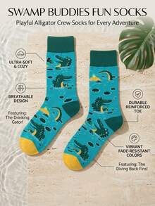 1 Pair Unisex Peacock Green Crocodile Pattern Polyester Breathable Interesting & Novel Casual Daily Wear Socks - Multicolor - View 2