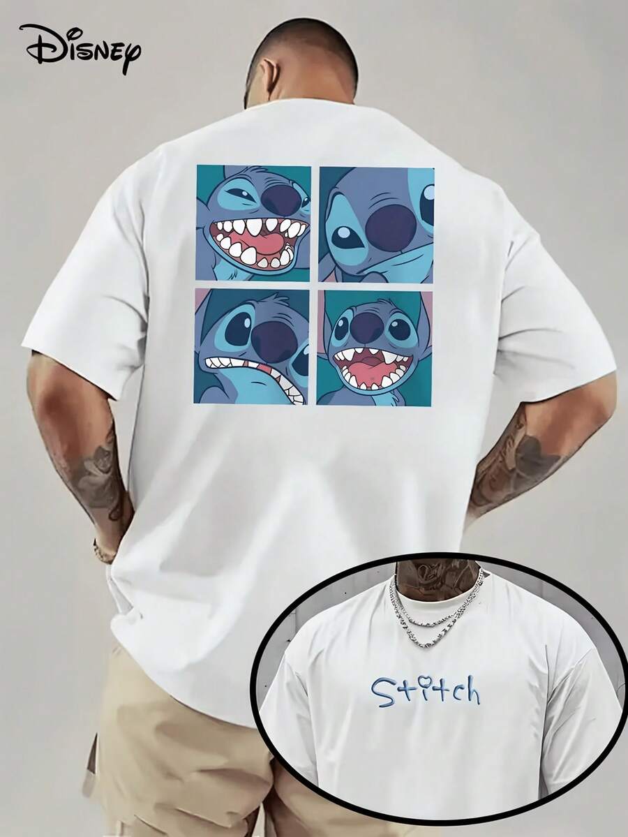 (Licencia de Disney) Camiseta gráfica de cuello redondo de manga corta con estampado frontal y trasero de collage de emociones de Lilo y Stitch de Disney, camiseta casual de estilo callejero con lindo estampado de Stitch para uso diario de verano para hombres, camisetas de manga corta autorizadas oficialmente por Disney para hombres, ropa de hombre, camisetas gráficas, atuendos de Disney para hombres, camisetas, camisas para hombre, ropa de verano para hombres, regalo del Día del Padre, regalo perfecto para familiares y amigos, necesario para fiestas de cumpleaños, camisas de Disney, ropa de hombre, ropa de verano, camisetas con licencia oficial de Disney, moda casual de primavera/verano de Disney para hombres y mujeres, camisetas de manga corta - Blanco - Ver 1