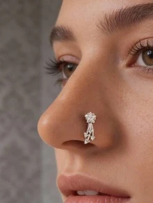 Pendientes de nariz de diseño de estrella, planeta y cometa de cobre con circonita cúbica, anillos de nariz falsos plateados en plata sin perforación, joyería de Body de moda tipo abrazadera para la nariz para mujeres - Plateado - Ver 12