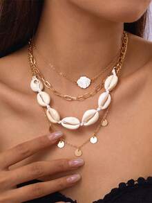 4pcs Bohemian Style Shell Necklace - Summer Beach Vacation Style Necklace Chain - Multicolor - View 1