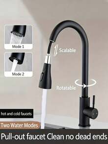 1pc Modern Single Hole Pull-Out Kitchen Faucet. Single Handle Stainless Steel High Arc Pull-Down Sink Faucet, Modern 360° Swivel Pull-Out Faucet, Dual-Level Flow Control, Suitable For Home Kitchen, Bathroom, RV, Sink, Car Wash, Farmhouse And Bar Sink. - Multicolor - View 4