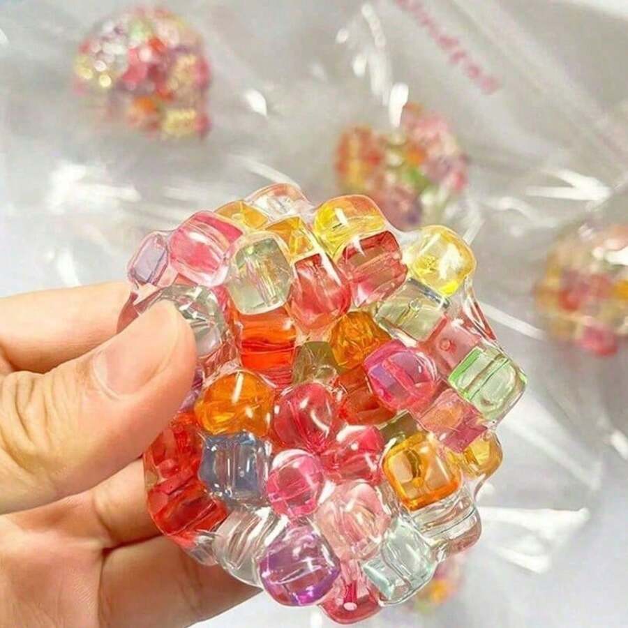 Colorful Bead Stress Relief Ball, Moldable Vacuum Pressure Ball, Squeezable Sensory Fidget Toy For Anxiety Relief - Hạt vuông nhiều màu - Xem 1