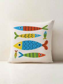 Capa de almofada com estampa de peixes coloridos de desenho animado (1 unidade), capa de almofada quadrada de pelúcia com estampa criativa, adequada para sala de estar, quarto, decoração de casa, almofada de sofá, almofada de carro, para todas as estações. - Multicolorido - Ver 10