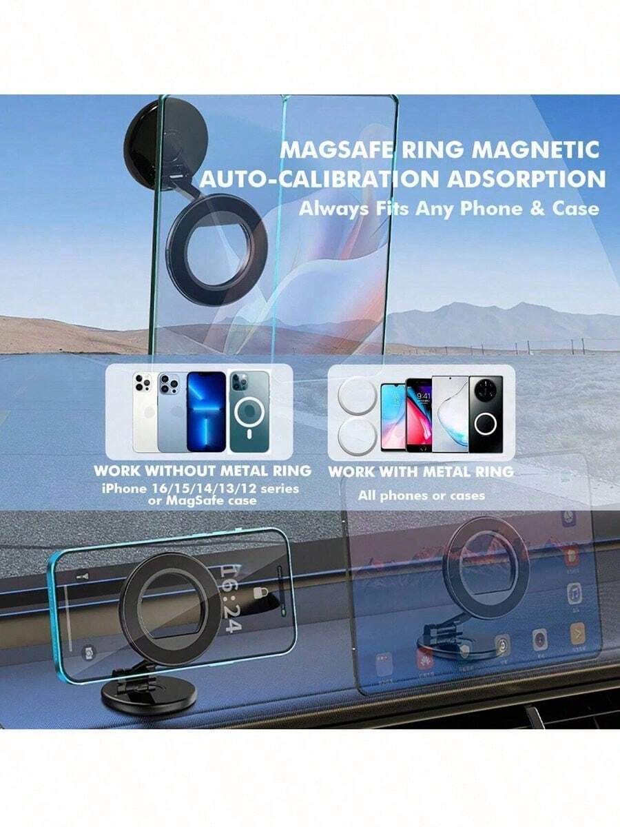 Giá đỡ điện thoại từ tính cho ô tô, giá đỡ MagSafe bằng hợp kim nhôm có thể điều chỉnh 360°, giá đỡ dán trên bảng điều khiển dành cho iPhone 16/15/14/13/12 và các thiết bị Android. - màu đen - Xem 1