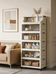 40cm/15.7in - 60cm/23.6in Wide Plastic Storage Cabinet, Multi-Layer Foldable Storage Box, Kitchen Dining Utensil Cabinet, Kitchen Organizer Rack, Living Room Toy Cabinet, Slim Gap Organizer, Kitchen Slim Storage Cabinet, Christmas Gift, Storage Box, Under Bed Storage - Clear - View 3