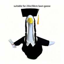 Porch Goose Graduation Outfit Graduation Gown And Cap With Braided Wig Set For 23 Inch Lawn Goose Statue - Black - View 7