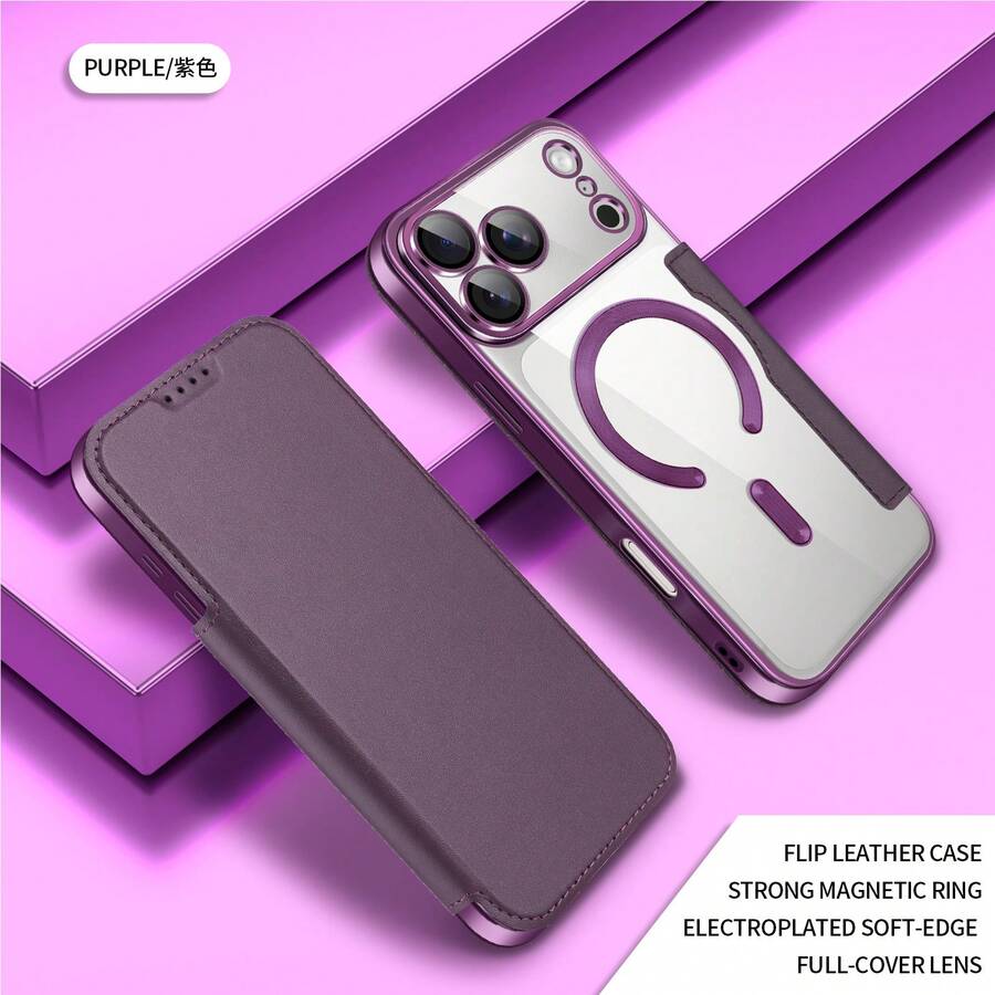 1个磁吸翻盖全包透明保护壳，带卡槽，防摔皮革保护套，兼容Apple 17 Pro Max