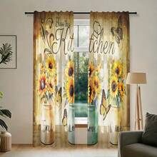 2pcs Retro Countryside Sunflower Pattern Semi-Blackout Bedroom Curtains, Punch-Free Rod Pocket Design, Easy To Install, Smooth Sliding. Country Style Curtains For Living Room And Kitchen, Suitable For Home Decoration, Room Decoration And House Partition. Made Of Polyester, Machine Washable And Hand Washable - Multicolor - View 10