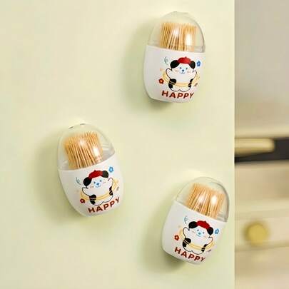 Bộ 2/1 hộp đựng tăm nam châm hình động vật hoạt hình Kawaii dễ thương, trang trí tủ lạnh, hộp đựng tăm chống bụi, dụng cụ nhà bếp thẩm mỹ, sắp xếp nhà cửa gọn gàng.
